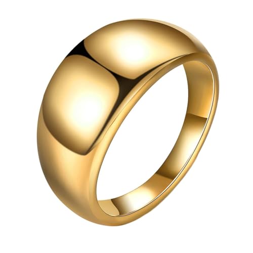 Bishilin Herren Ringe Personalisiert, Ring Edelstahl 10MM Glänzend Gold Ringe Partnerring für Männer Größe 49 (15.6) von Bishilin