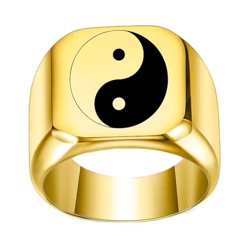 Bishilin Herren Ringe Personalisiert, Ring Edelstahl 18MM Yin Yang Siegelring Gold Ringe Partnerring für Männer Größe 70 (22.3) von Bishilin