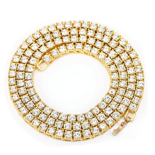 Bishilin Hip Hop Kette Herren 55CM, Edelstahl Halskette ohne Anhänger 4MM Tennis Kette mit Zirkonia Hip Hop Kette für Männer Gold von Bishilin