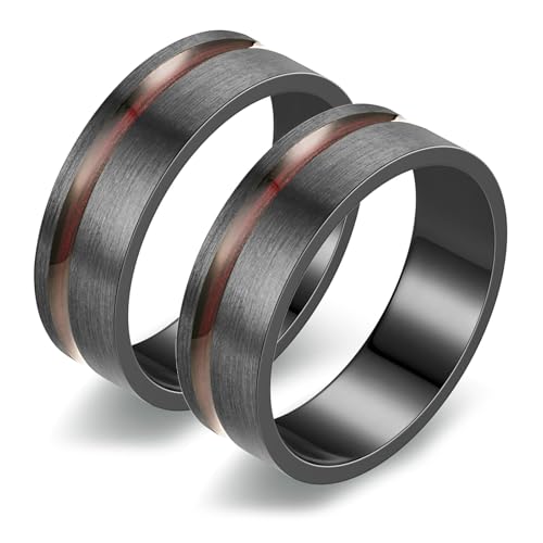 Bishilin Hochzeit Ringe mit Gravur Edelstahl, Paar Ringe Verlobung 8MM Matt mit Holz Partnerringe Freundschaftsringe für 2 Damen Gr.57 (18.1) & Herren Gr.67 (21.3) von Bishilin