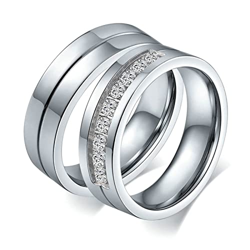 Bishilin Hochzeitsringe Paar Edelstahl, Ringe Personalisiert mit Gravur 6MM Hochglanzpoliert Partner Ringe Personalisiert für 2 Damen Gr.60 (19.1) & Herren Gr.57 (18.1) von Bishilin