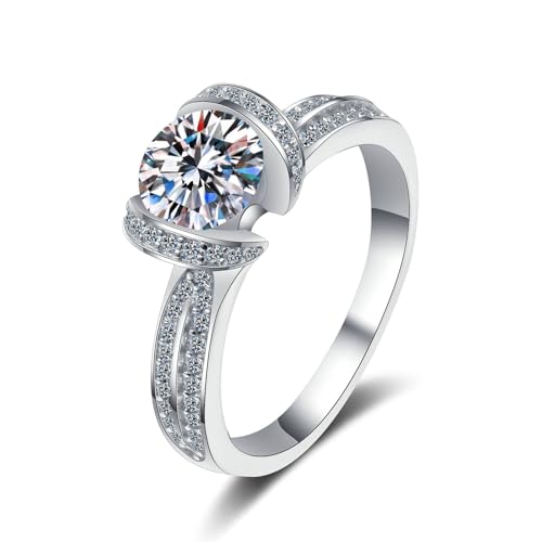 Bishilin Hochzeitsringe Platin 950, Damen Ringe mit 1ct Diamant Trauringe Ungewöhnlich Eheringe ohne Nickel Gr.60 (19.1) von Bishilin