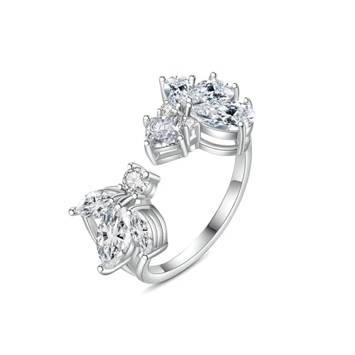 Bishilin Hochzeitsringe Weißgold 375, Damen Ringe Blütenblatt mit Moissanit Offen Trauringe Ungewöhnlich Eheringe ohne Nickel Größe 57 (18.1) von Bishilin