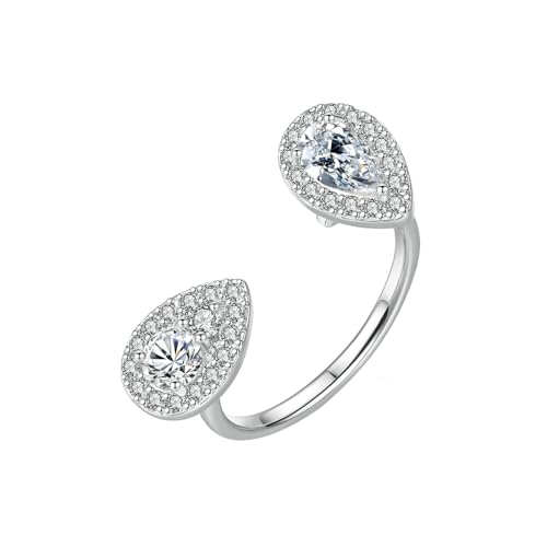 Bishilin Hochzeitsringe Weißgold 585, Damen Ringe Tropfen mit Moissanit Offen Trauringe Ungewöhnlich Eheringe ohne Nickel Gr.55 (17.5) von Bishilin