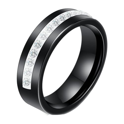 Bishilin Keramik Ring Personalisiert, Herren Ringe 6MM Glänzend mit Zirkonia Bandring Freundschaftsringe Männer Ring Hochzeit Schwarz Größe 62 (19.7) von Bishilin