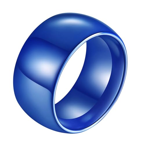 Bishilin Keramik Ringe Männer, Blau Ring Personalisiert Breit 11MM Glänzend Bandring Freundschaftsringe Paterringe für Herren Gr.52 (16.6) von Bishilin