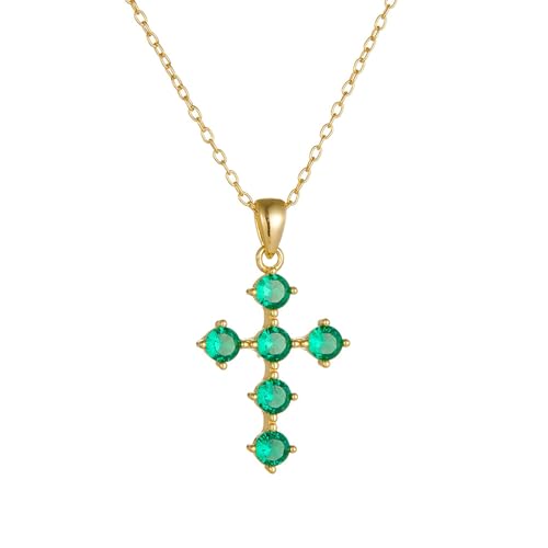 Bishilin Kette 750 Gold Damen, Halskette Gold 45CM Charms Anhänger Kreuz mit Smaragd Hochzeit Kette für Frauen Braut von Bishilin