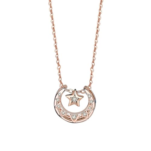 Bishilin Kette 750 Rotgold Damen, Halskette Rosegold 45CM Charms Anhänger Stern Mond mit Diamant Hochzeit Kette für Frauen Braut von Bishilin