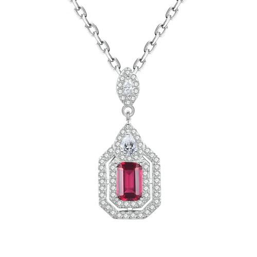 Bishilin Kette 750 Weißgold Damen, Halskette Weißgold 45CM Charms Anhänger mit Rot Turmalin 0.5ct und Diamant Hochzeit Kette für Frauen Braut von Bishilin