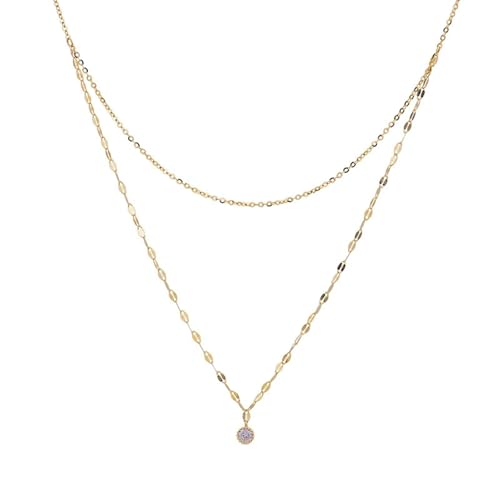 Bishilin Kette Anhänger 375 Gold, Damen Halskette Doppellagig mit Diamant 0.25ct Anhänger Kette Gold 45CM für Charms Hochzeit von Bishilin