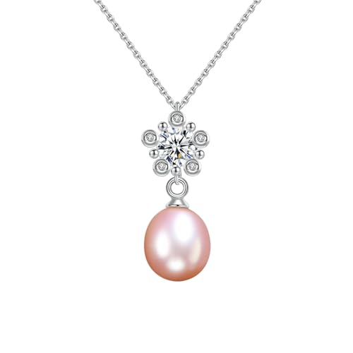 Bishilin Kette Anhänger 375 Gold, Damen Halskette Lila Perle und Blume mit Diamant Anhänger Kette Gold 45CM für Charms Hochzeit von Bishilin