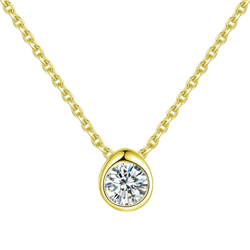 Bishilin Kette Anhänger 375 Gold, Damen Halskette Solitär mit Diamant Anhänger Kette Gold 45CM für Charms Hochzeit von Bishilin