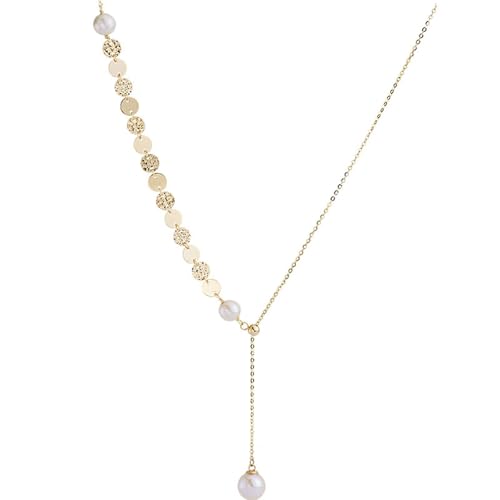 Bishilin Kette Anhänger 375 Gold, Damen Halskette Y Kette mit Perlen Anhänger Kette Gold 45CM für Charms Hochzeit von Bishilin