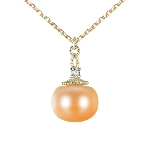 Bishilin Kette Anhänger 585 Gold, Damen Halskette Rosa Perle und mit Diamant Anhänger Kette Gold 45CM für Charms Hochzeit von Bishilin