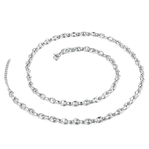 Bishilin Kette Edelstahl Herren 64CM, Halskette ohne Anhänger 5MM Bohnenkette Partnerkette Hip Hop Ketten Männer Personalisiert Silber von Bishilin