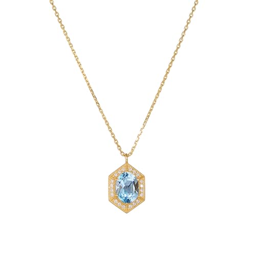 Bishilin Kette Gold 375 9K Echtgold Damen, Halskette Hexagramm mit 2ct Topas und Moissanit Anhänger Kette Gold 45CM für Frauen Hochzeit von Bishilin