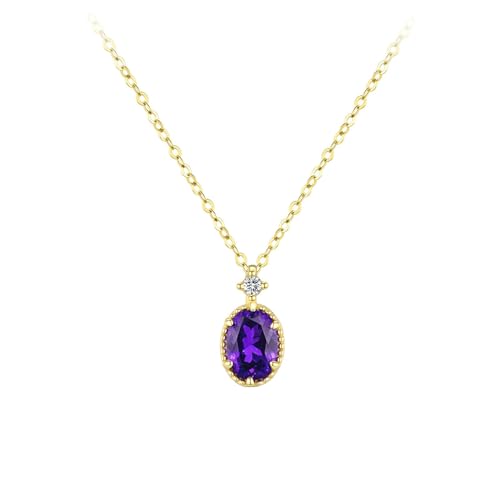 Bishilin Kette Gold 375 9K Echtgold Damen, Halskette Solitär mit Oval Amethyst Anhänger Kette Gold 45CM für Frauen Hochzeit von Bishilin