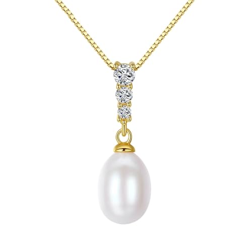 Bishilin Kette Gold 585 14K Echt Damen, Halskette Anhänger Weiß Perle und Diamant Kette Gold 45CM für Frauen Hochzeit Bishilin Kette Gold 585 14K Echt Damen, Halskette Anhänger Weiß Perle und Diamant Kette Gold 45CM für Frauen Hochzeit von Bishilin