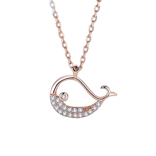 Bishilin Kette Rotgold 375 9K Echtgold Damen, Halskette Wal mit Moissanit Anhänger Kette Rosegold 45CM für Frauen Hochzeit von Bishilin