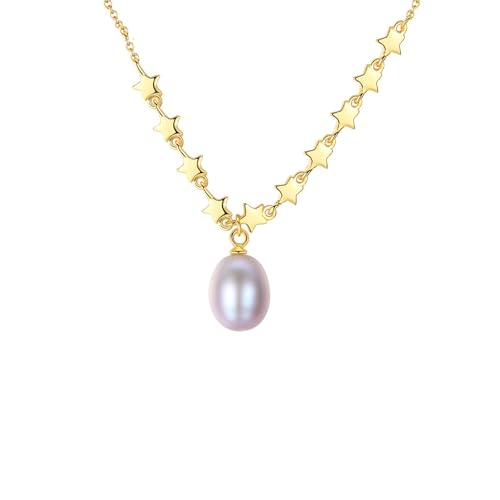 Bishilin Kette mit Anhänger Gold 585, Halskette Damen 45CM Charms Anhänger Sterne und Lila Perle Kette Hochzeit Braut für Charms von Bishilin