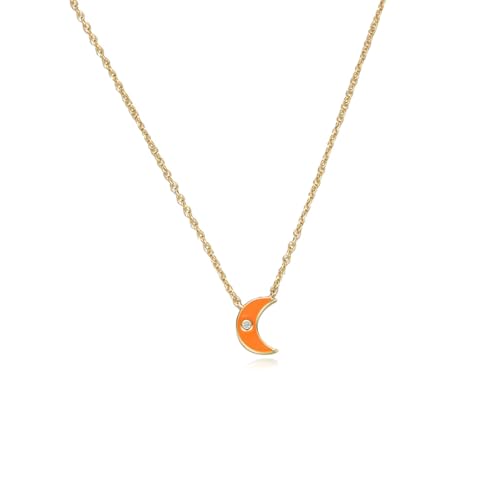 Bishilin Kette mit Anhänger Gold 750, Halskette Damen 45CM Charms Anhänger Halbmond mit Diamant Kette Hochzeit Braut für Frauen von Bishilin