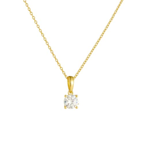 Bishilin Kette mit Anhänger Gold 750, Halskette Damen 45CM Charms Anhänger Solitär mit Erstellter Diamant 0.8ct Kette Hochzeit Braut für Frauen von Bishilin