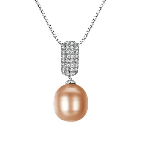 Bishilin Kette mit Anhänger Weißgold 375, Halskette Damen 45CM Charms Anhänger Rosa Perle und mit Diamant Kette Hochzeit Braut für Charms von Bishilin