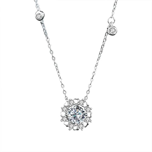 Bishilin Kette mit Anhänger Weißgold 750, Halskette Damen 45CM Charms Anhänger Sonnenblume mit Moissanit 1ct Kette Hochzeit Braut für Frauen von Bishilin