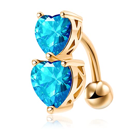 Bishilin Körperschmuck Damen Sexy, Bauchnabelpiercing Chirurgenstahl Herzen mit Blau Zirkonia Bauchnabelring 14G von Bishilin