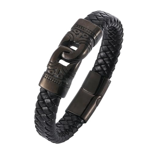 Bishilin Leder Armband Herren Personalisiert, Männer Armband Schwarz 12MM Knoten Charm Armbänder 16.5CM mit Magnetverschluss von Bishilin