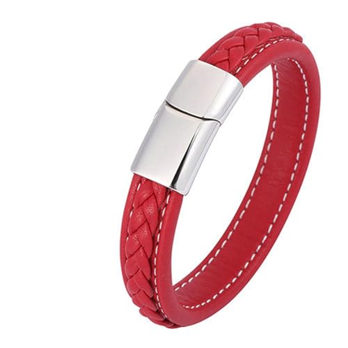 Bishilin Lederarmbänder Herren, Charms Armband 16.5CM Rot Gewebt 12MM mit Magnetverschluss Leder Armband Personalisiert von Bishilin