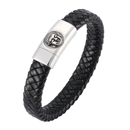 Bishilin Lederarmbänder Herren, Charms Armband 16.5CM Schwarz Buddha 12MM mit Magnetverschluss Leder Armband Personalisiert von Bishilin