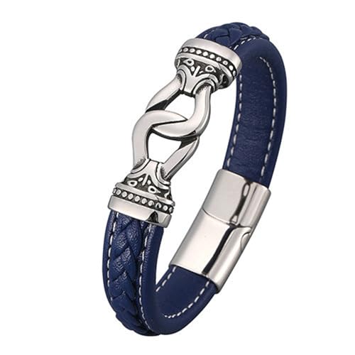 Bishilin Lederarmbänder Herren, Charms Armband Leder 16.5CM Ethno Knoten 12MM mit Magnetverschluss Leder Armband Blau von Bishilin