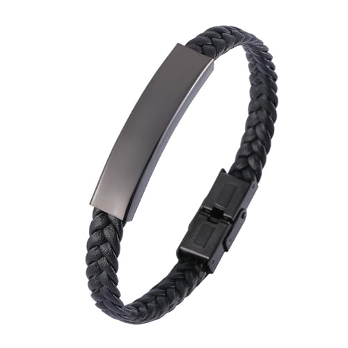 Bishilin Lederarmbänder Herren, Charms Armband Leder 16.5CM Glänzend Schild 8MM mit Sicherheitsverschluss Leder Armband Schwarz von Bishilin