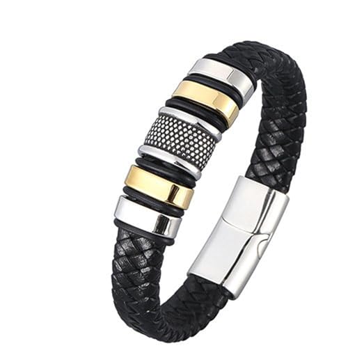 Bishilin Lederarmbänder Herren, Charms Armband Leder 20.5CM Geometrie mit Gepunkt 12MM Magnetverschluss Leder Armband Schwarz von Bishilin