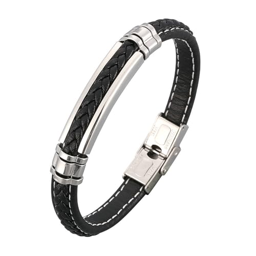 Bishilin Lederarmband Herren 16.5CM, Charms Armbänder Leder 8MM mit Geometrie Sicherheitsverschluss Personalisiertes Armband Männer Schwarz von Bishilin