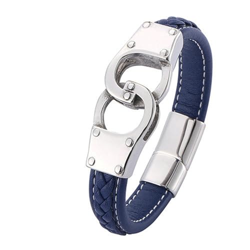 Bishilin Lederarmband Herren 18.5CM, Charms Armbänder Leder 12MM Handschellen mit Magnetverschluss Personalisiertes Armband Männer Blau von Bishilin