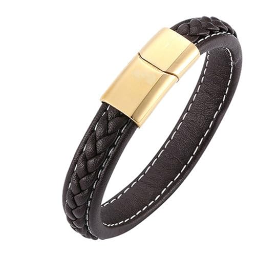 Bishilin Lederarmband Herren Personalisiert, Partner Armband Magnetisch Geflochten Charm Armband Leder Braun 20.5CM von Bishilin