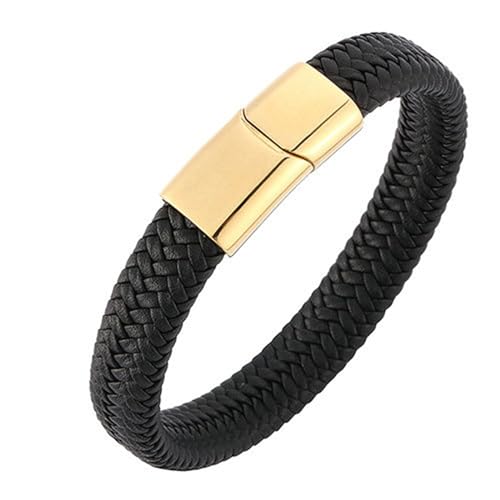 Bishilin Lederarmband Herren mit Gravur, Charm Armbänder Leder 12MM Geflochten mit Magnetverschluss Personalisiertes Armband Männer Schwarz 18.5CM von Bishilin