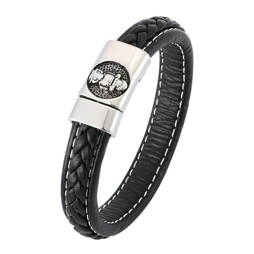 Bishilin Lederarmband Herren mit Gravur, Charms Armbänder Leder 12MM mit Eule Magnetverschluss Personalisiertes Armband Männer Schwarz 16.5CM von Bishilin