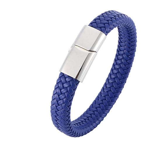 Bishilin Lederarmband Herren mit Magnetverschluss, Charm Armbänder Leder 12MM Geflochten Personalisiertes Armband Männer Dunkelblau 18.5CM von Bishilin