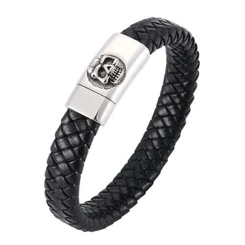 Bishilin Lederarmband Herren mit Magnetverschluss, Charm Armbänder Schwarz 16.5CM Totenkopf Armband für Männer Leder Personalisiert von Bishilin