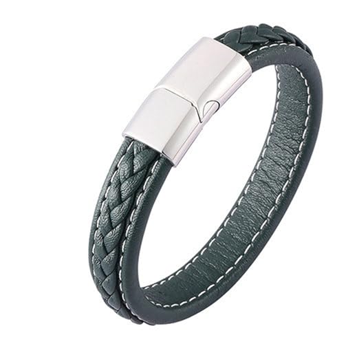 Bishilin Lederarmband Herren mit Magnetverschluss, Charms Armbänder Grün 16.5CM Gewebt Armband für Männer Leder Personalisiert von Bishilin