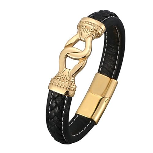 Bishilin Lederarmband Herren mit Magnetverschluss, Charms Armbänder Leder 12MM Ethno Knoten Personalisiertes Armband Männer Schwarz 16.5CM von Bishilin