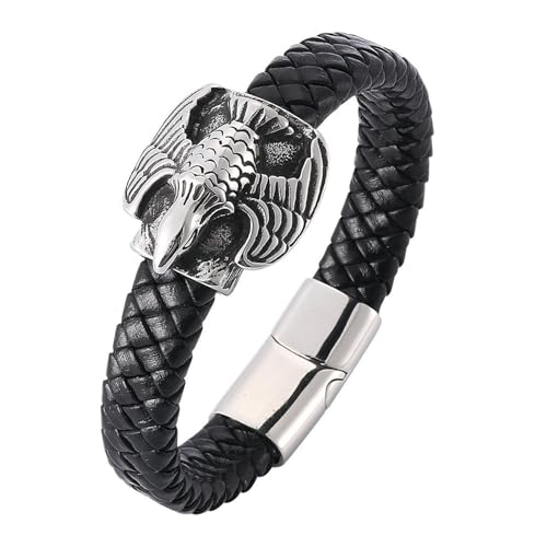 Bishilin Lederarmband Herren mit Magnetverschluss, Charms Armbänder Schwarz 20.5CM Geflochten mit Adler Armband für Männer Leder Personalisiert 12MM von Bishilin