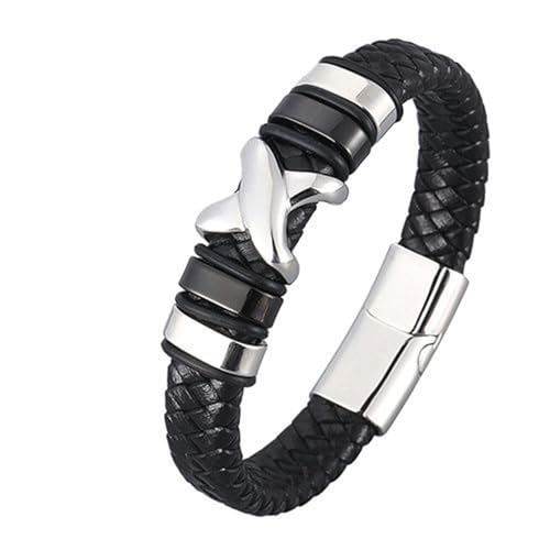 Bishilin Lederarmband Herren mit Magnetverschluss, Charms Armbänder Schwarz 20.5CM Geflochten mit X Geometrie Armband für Männer Leder Personalisiert von Bishilin