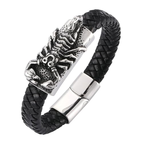 Bishilin Lederarmband Herren mit Magnetverschluss, Charms Armbänder Schwarz 20.5CM Skorpion Armband für Männer Leder Personalisiert von Bishilin