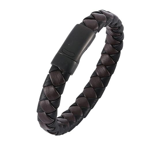 Bishilin Lederarmband Herren mit Magnetverschluss, Charms Armbänder Schwarz Braun 20.5CM Geflochten Armband für Männer Leder Personalisiert 12MM von Bishilin