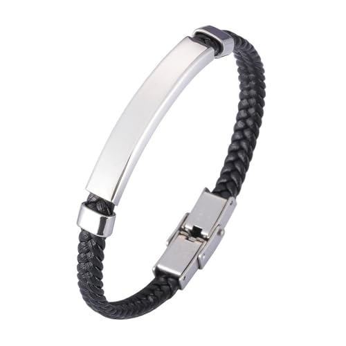 Bishilin Lederarmband Herren mit Sicherheitsverschluss, Charms Armbänder Schwarz 20.5CM mit Schilde Armband für Männer Leder Personalisiert von Bishilin