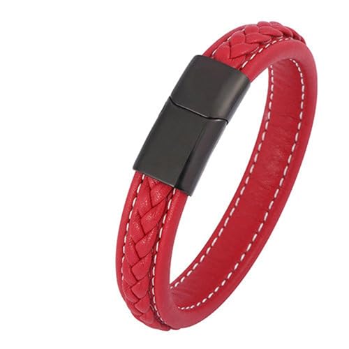 Bishilin Lederarmband für Männer, Partner Armbänder mit Magnet 20.5CM Personalisiert Geflochten Charm Armband Herren Rot von Bishilin